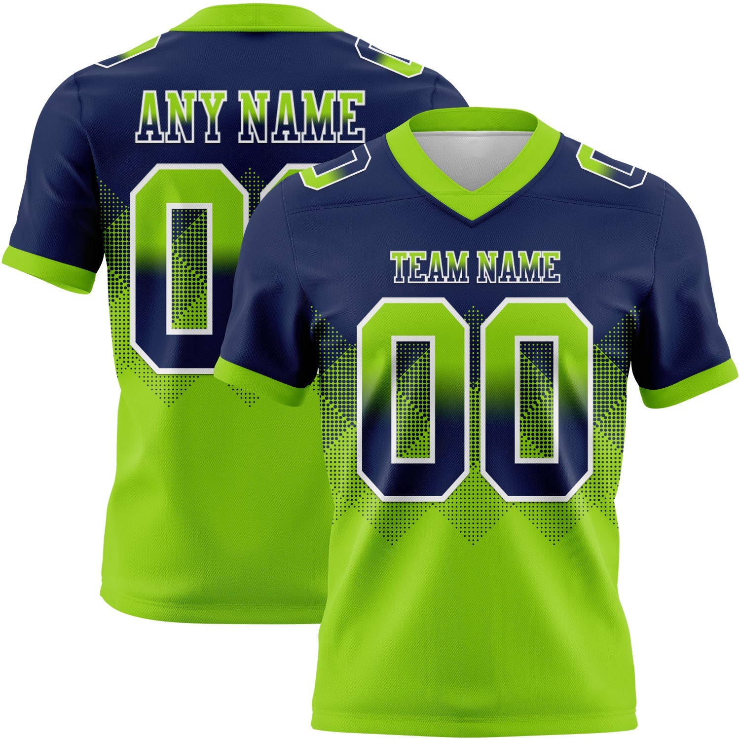 Custom Navy Neon Green-White Mesh Authentic Gradient Square Shape Flag Football Jersey - Sky-Custom