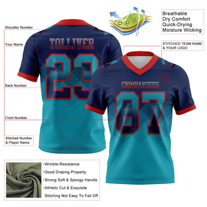 Custom Navy Teal-Red Mesh Authentic Gradient Square Shape Flag Football Jersey - Sky-Custom