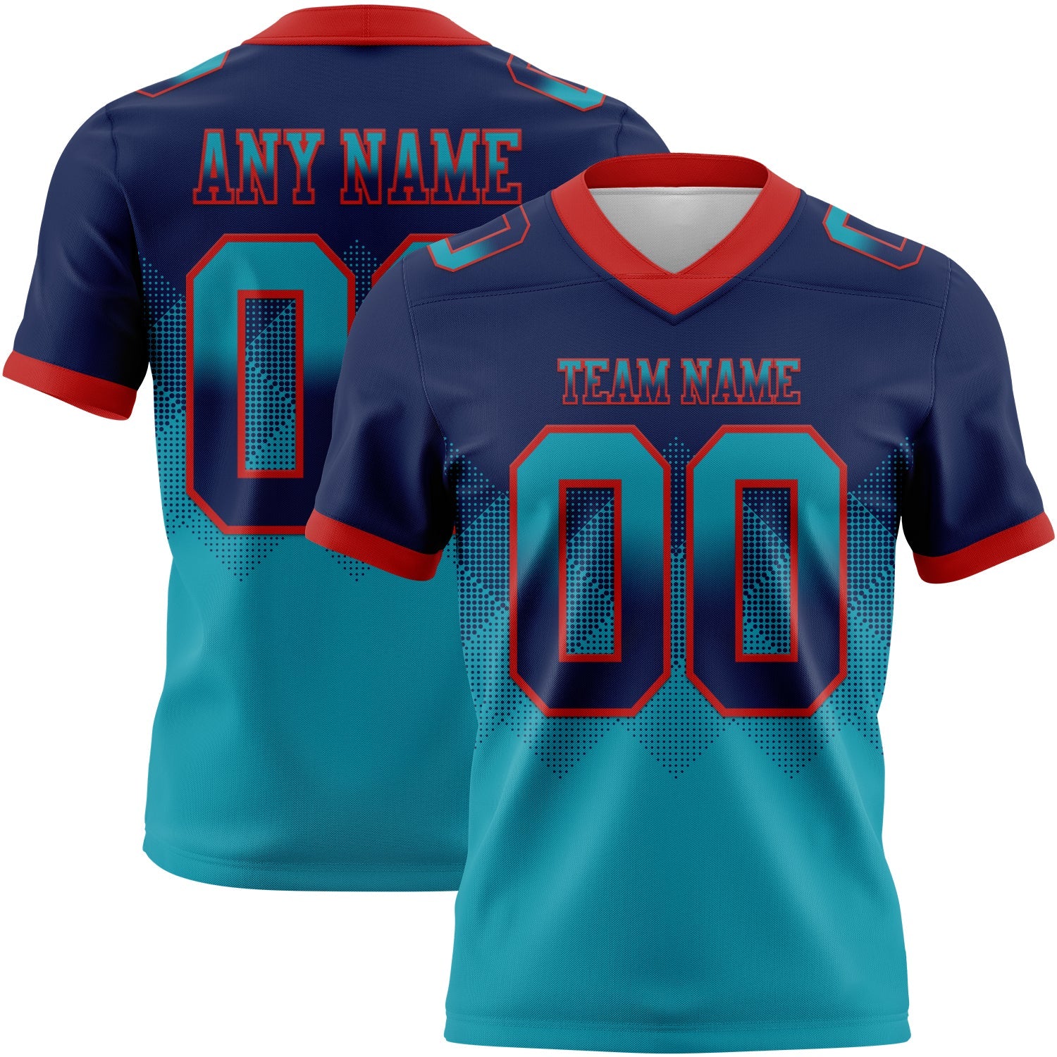 Custom Navy Teal-Red Mesh Authentic Gradient Square Shape Flag Football Jersey - Sky-Custom