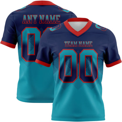 Custom Navy Teal-Red Mesh Authentic Gradient Square Shape Flag Football Jersey - Sky-Custom