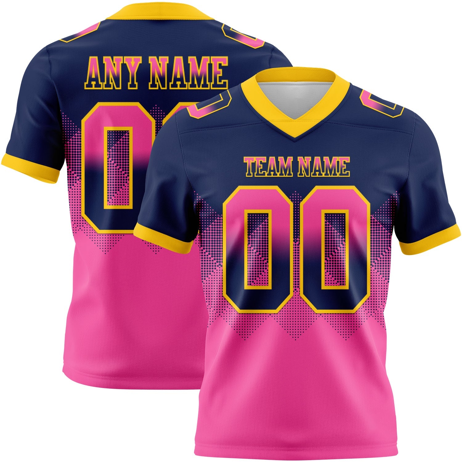 Custom Navy Pink-Yellow Mesh Authentic Gradient Square Shape Flag Football Jersey - Sky-Custom