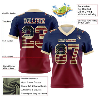 Custom Navy Vintage USA Flag Crimson-Cream Mesh Authentic Gradient Square Shape Flag Football Jersey - Sky-Custom
