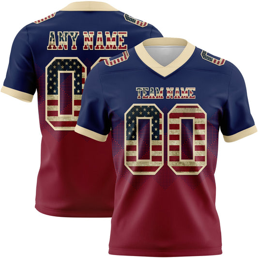 Custom Navy Vintage USA Flag Crimson-Cream Mesh Authentic Gradient Square Shape Flag Football Jersey - Sky-Custom