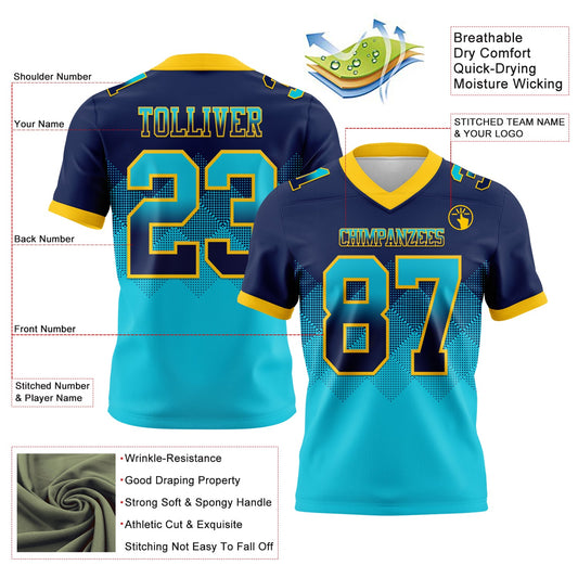 Custom Navy Lakes Blue-Yellow Mesh Authentic Gradient Square Shape Flag Football Jersey - Sky-Custom