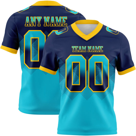 Custom Navy Lakes Blue-Yellow Mesh Authentic Gradient Square Shape Flag Football Jersey - Sky-Custom