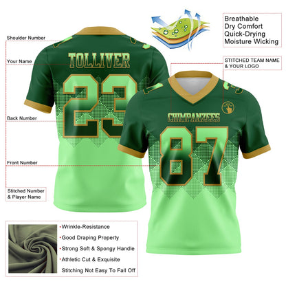 Custom Green Pea Green-Old Gold Mesh Authentic Gradient Square Shape Flag Football Jersey - Sky-Custom