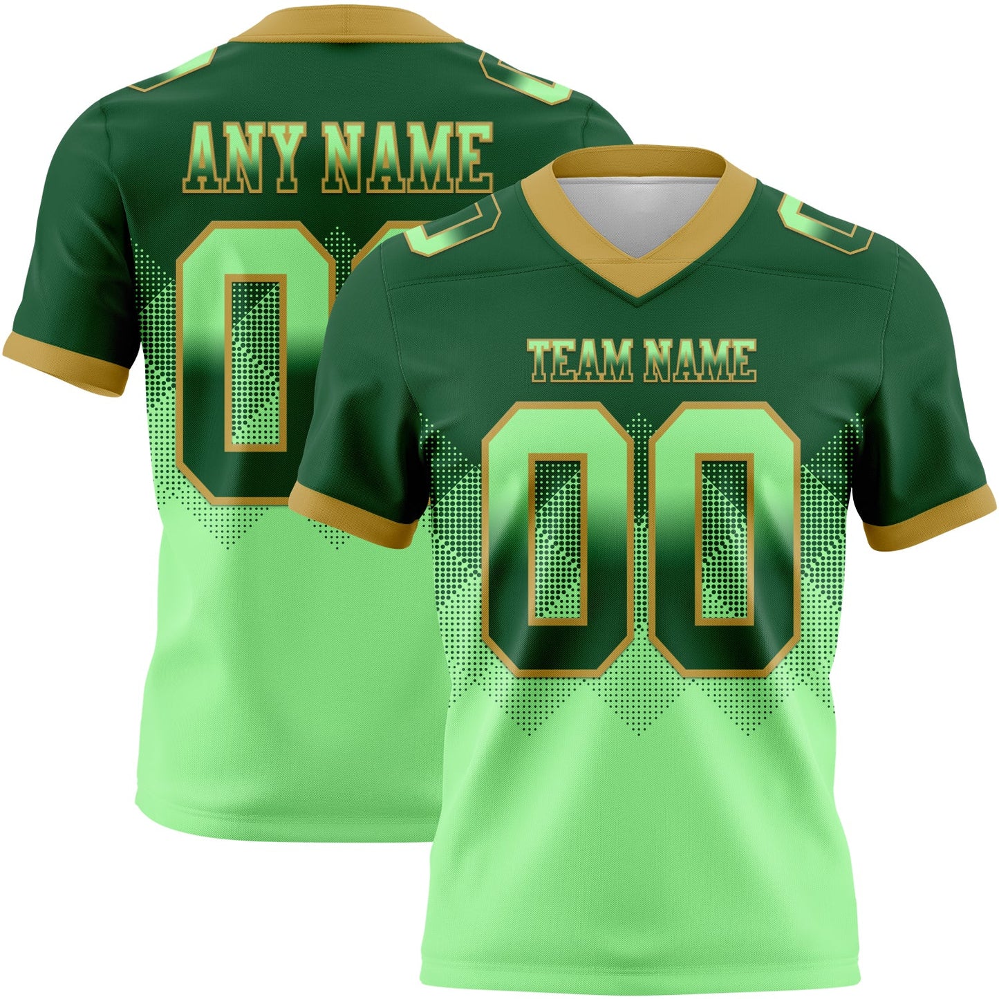 Custom Green Pea Green-Old Gold Mesh Authentic Gradient Square Shape Flag Football Jersey - Sky-Custom