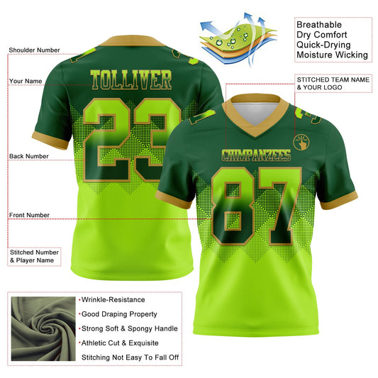 Custom Green Neon Green-Old Gold Mesh Authentic Gradient Square Shape Flag Football Jersey - Sky-Custom