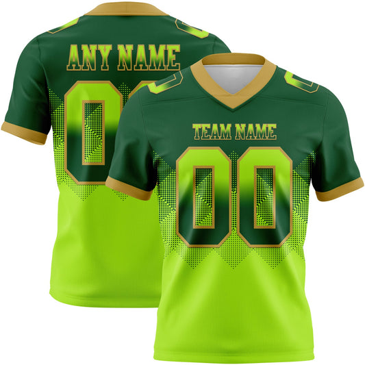 Custom Green Neon Green-Old Gold Mesh Authentic Gradient Square Shape Flag Football Jersey - Sky-Custom