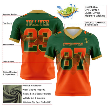 Custom Green Orange-Old Gold Mesh Authentic Gradient Square Shape Flag Football Jersey - Sky-Custom