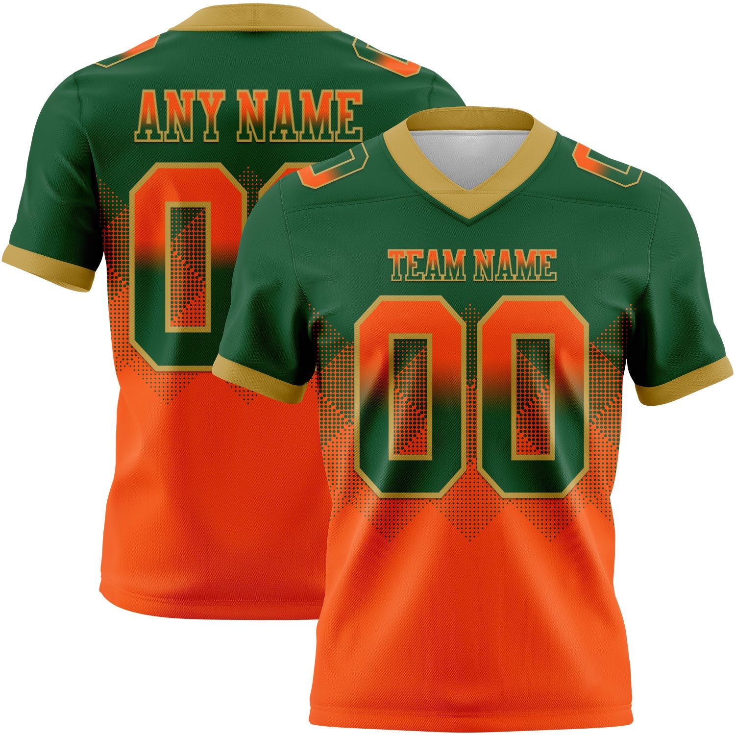 Custom Green Orange-Old Gold Mesh Authentic Gradient Square Shape Flag Football Jersey - Sky-Custom
