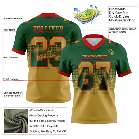 Custom Green Old Gold-Red Mesh Authentic Gradient Square Shape Flag Football Jersey - Sky-Custom