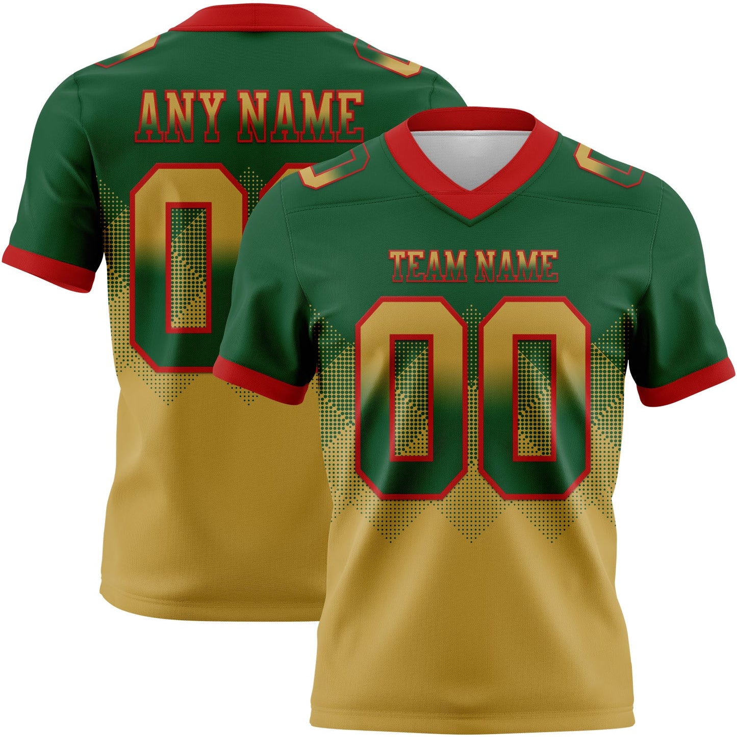 Custom Green Old Gold-Red Mesh Authentic Gradient Square Shape Flag Football Jersey - Sky-Custom