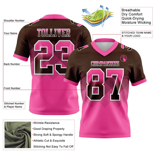 Custom Brown Pink-White Mesh Authentic Gradient Square Shape Flag Football Jersey - Sky-Custom