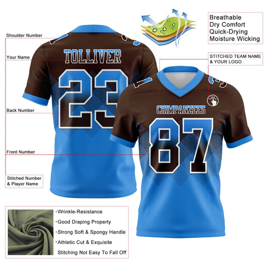 Custom Brown Powder Blue-White Mesh Authentic Gradient Square Shape Flag Football Jersey - Sky-Custom
