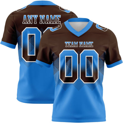 Custom Brown Powder Blue-White Mesh Authentic Gradient Square Shape Flag Football Jersey - Sky-Custom