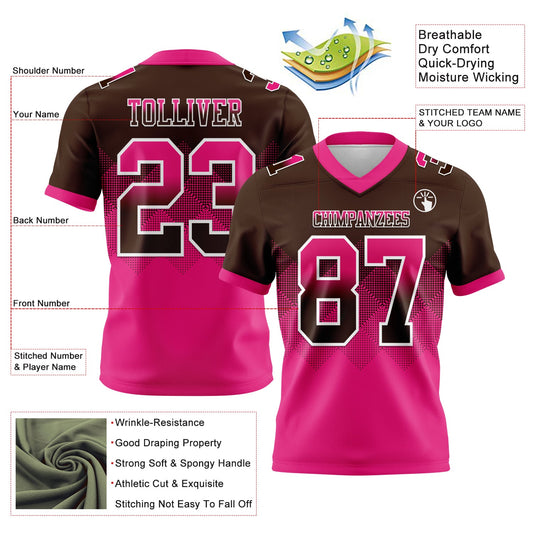 Custom Brown Hot Pink-White Mesh Authentic Gradient Square Shape Flag Football Jersey - Sky-Custom