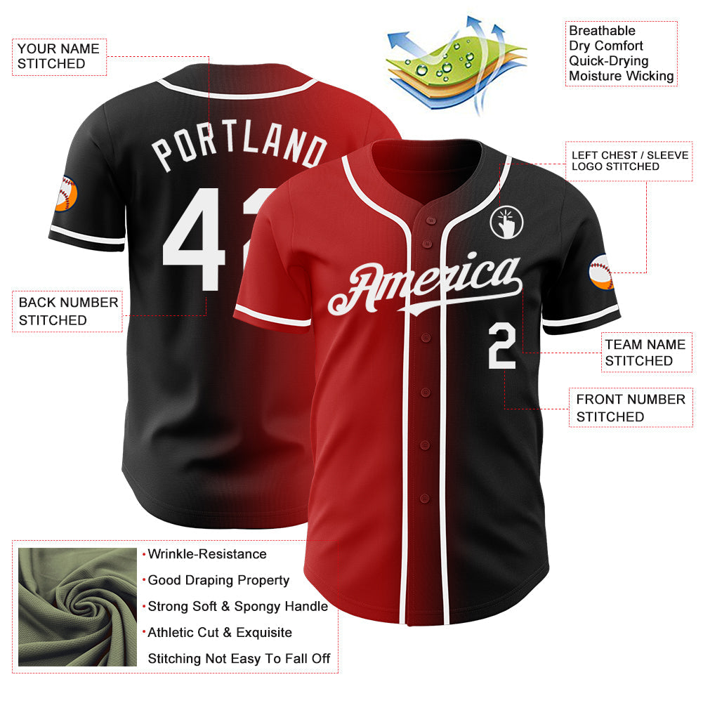 Custom Black White-Red Authentic Gradient Fashion Baseball Jersey - Sky-Custom
