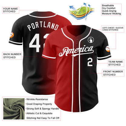 Custom Black White-Red Authentic Gradient Fashion Baseball Jersey - Sky-Custom