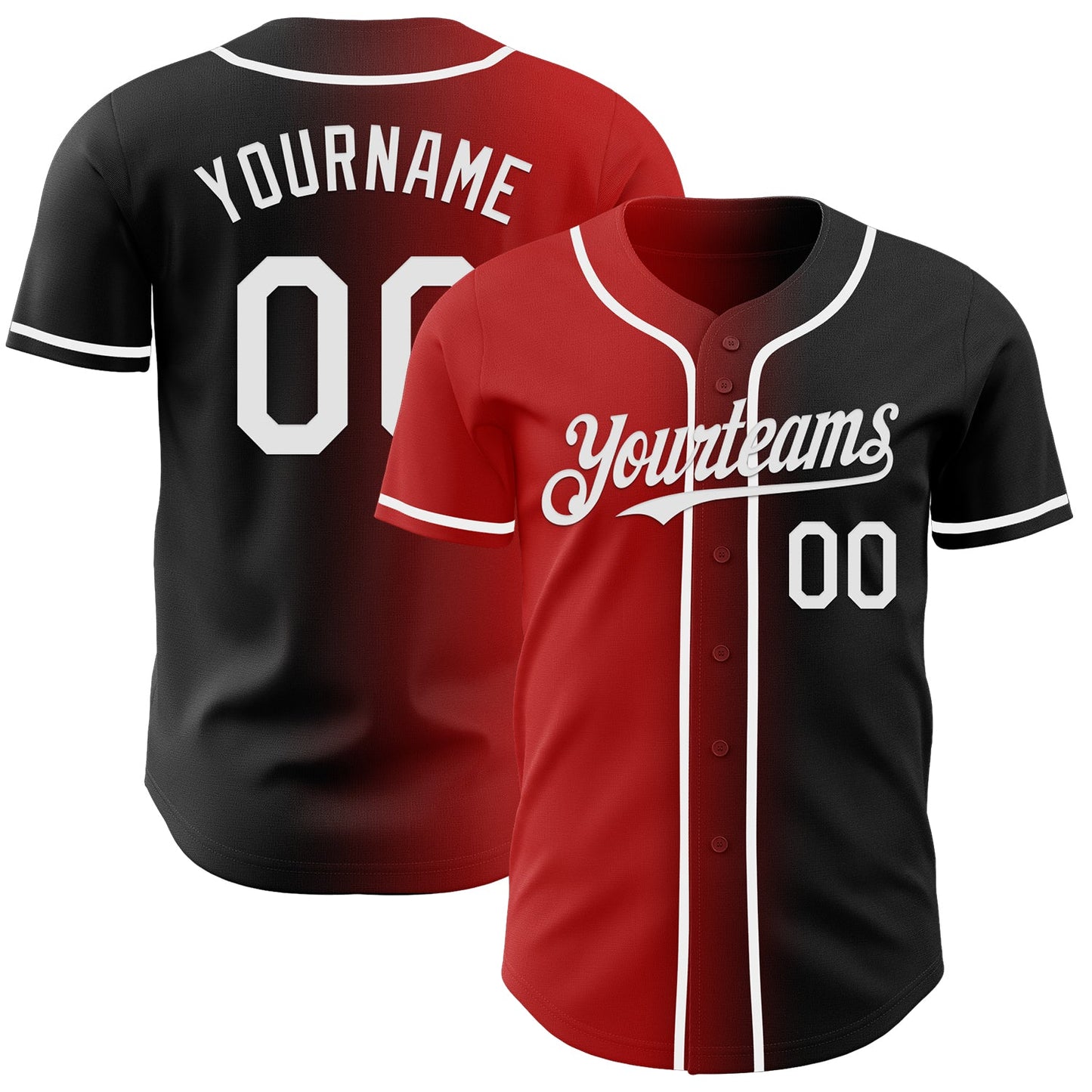 Custom Black White-Red Authentic Gradient Fashion Baseball Jersey - Sky-Custom