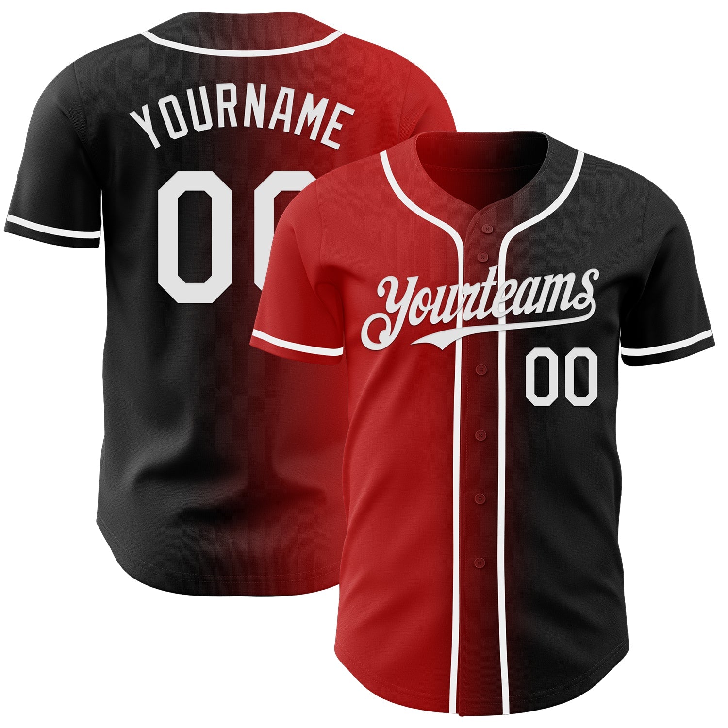 Custom Black White-Red Authentic Gradient Fashion Baseball Jersey - Sky-Custom