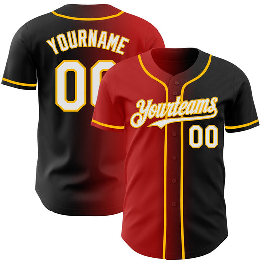 Custom Black White Red-Gold Authentic Gradient Fashion Baseball Jersey - Sky-Custom