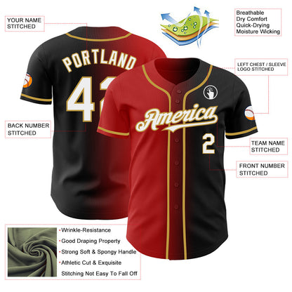 Custom Black White Red-Old Gold Authentic Gradient Fashion Baseball Jersey - Sky-Custom
