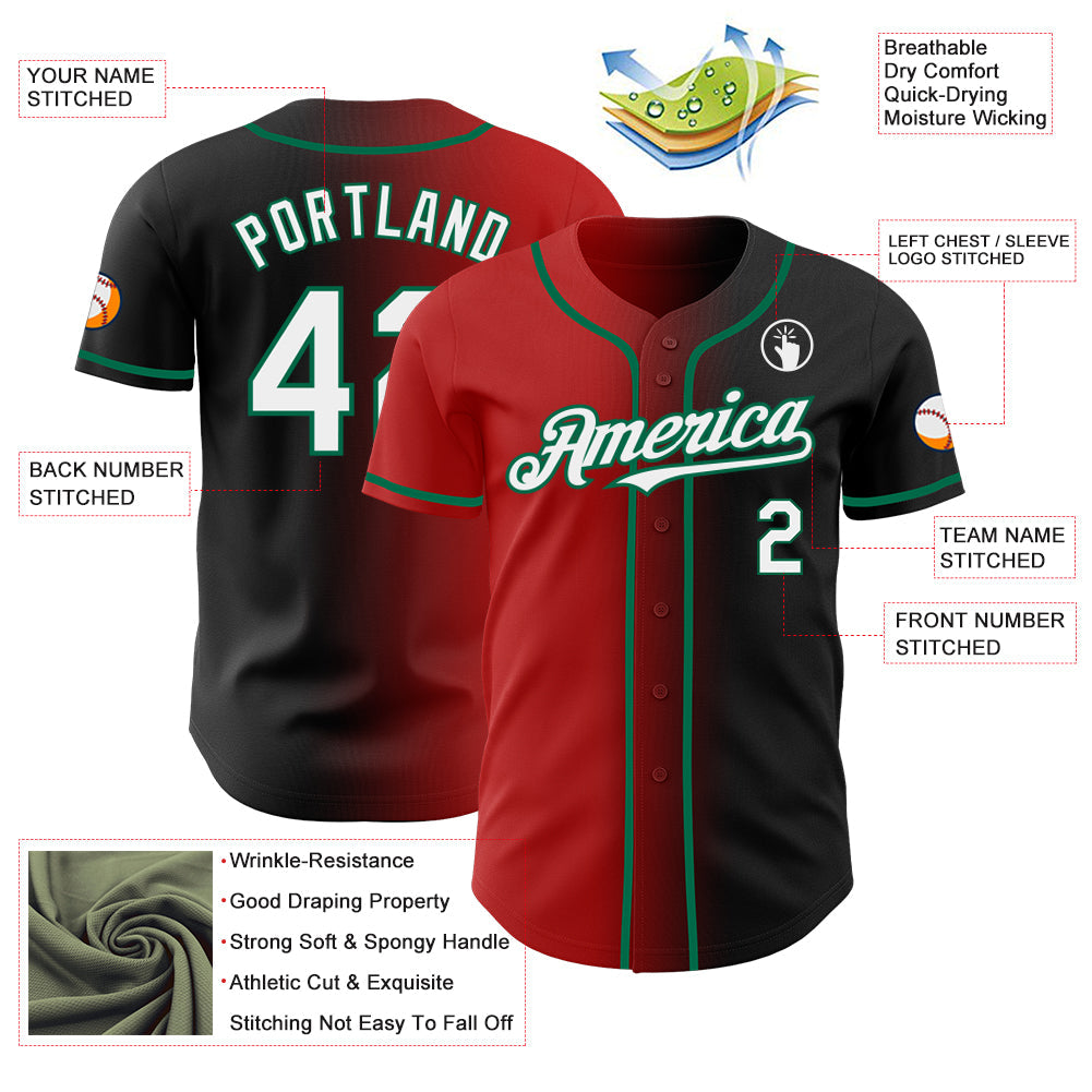 Custom Black White Red-Kelly Green Authentic Gradient Fashion Baseball Jersey - Sky-Custom