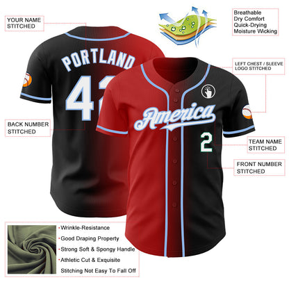 Custom Black White Red-Light Blue Authentic Gradient Fashion Baseball Jersey - Sky-Custom