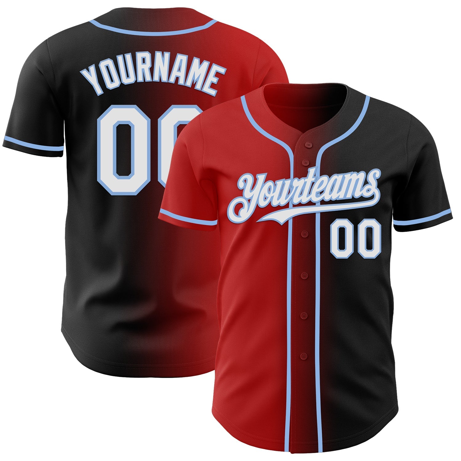 Custom Black White Red-Light Blue Authentic Gradient Fashion Baseball Jersey - Sky-Custom