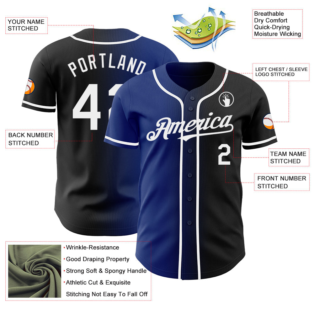 Custom Black White-Royal Authentic Gradient Fashion Baseball Jersey - Sky-Custom