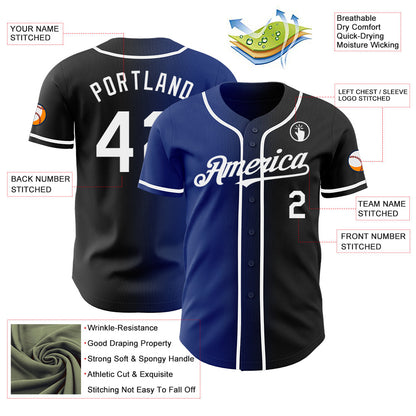 Custom Black White-Royal Authentic Gradient Fashion Baseball Jersey - Sky-Custom