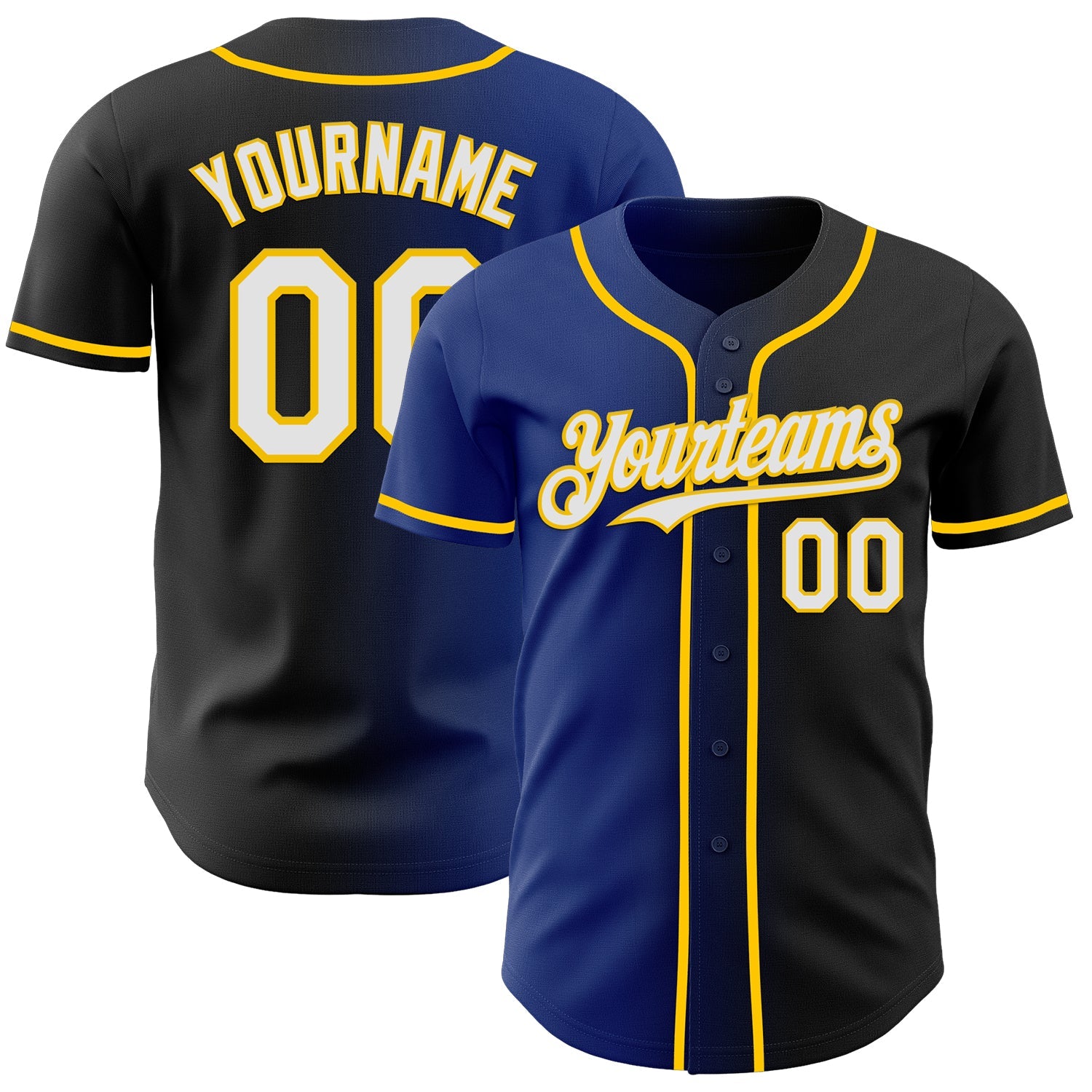 Custom Black White Royal-Yellow Authentic Gradient Fashion Baseball Jersey - Sky-Custom