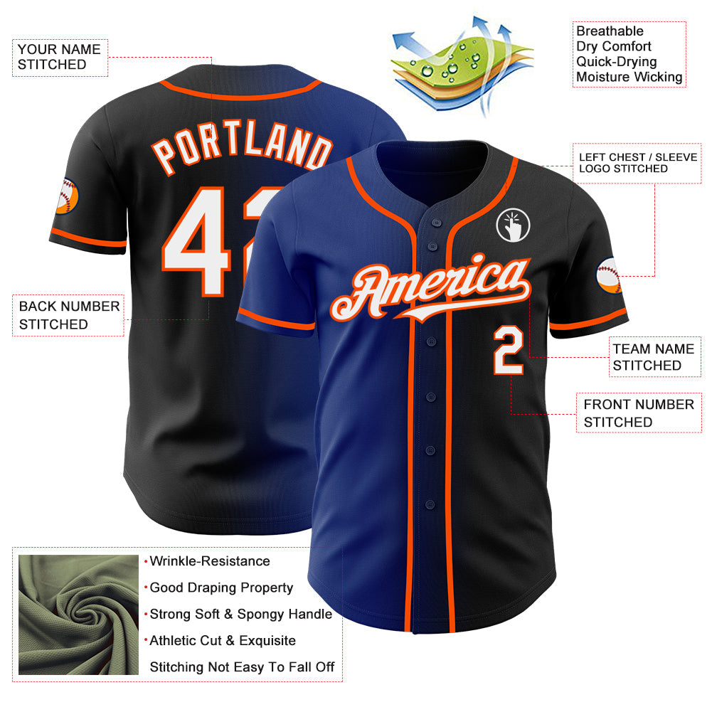 Custom Black White Royal-Orange Authentic Gradient Fashion Baseball Jersey - Sky-Custom