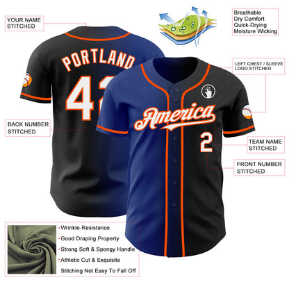 Custom Black White Royal-Orange Authentic Gradient Fashion Baseball Jersey - Sky-Custom