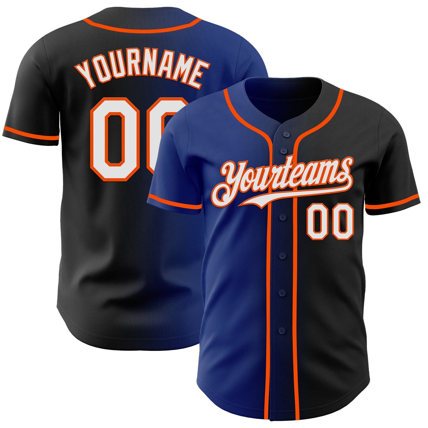 Custom Black White Royal-Orange Authentic Gradient Fashion Baseball Jersey - Sky-Custom