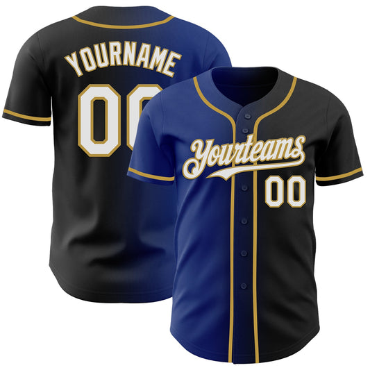 Custom Black White Royal-Old Gold Authentic Gradient Fashion Baseball Jersey - Sky-Custom