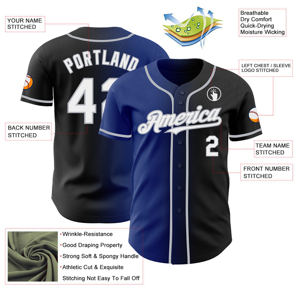 Custom Black White Royal-Gray Authentic Gradient Fashion Baseball Jersey - Sky-Custom