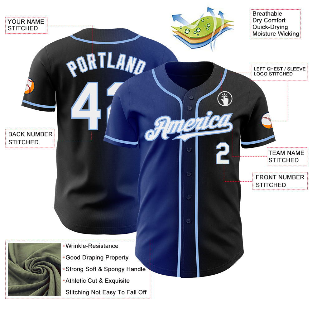 Custom Black White Royal-Light Blue Authentic Gradient Fashion Baseball Jersey - Sky-Custom