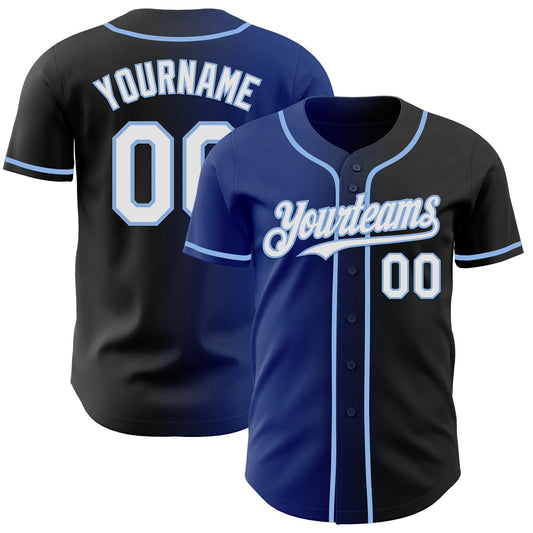 Custom Black White Royal-Light Blue Authentic Gradient Fashion Baseball Jersey - Sky-Custom