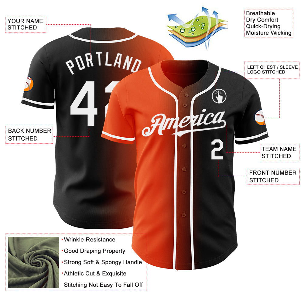Custom Black White-Orange Authentic Gradient Fashion Baseball Jersey - Sky-Custom