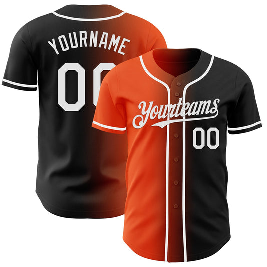 Custom Black White-Orange Authentic Gradient Fashion Baseball Jersey - Sky-Custom