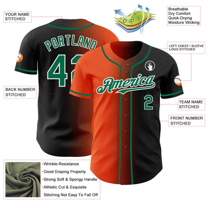 Custom Black Kelly Green Orange-White Authentic Gradient Fashion Baseball Jersey - Sky-Custom