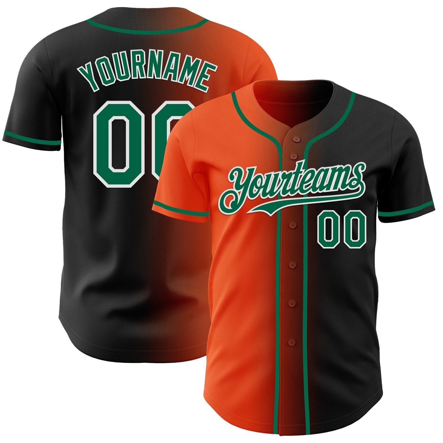 Custom Black Kelly Green Orange-White Authentic Gradient Fashion Baseball Jersey - Sky-Custom