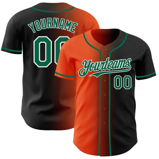 Custom Black Kelly Green Orange-White Authentic Gradient Fashion Baseball Jersey - Sky-Custom