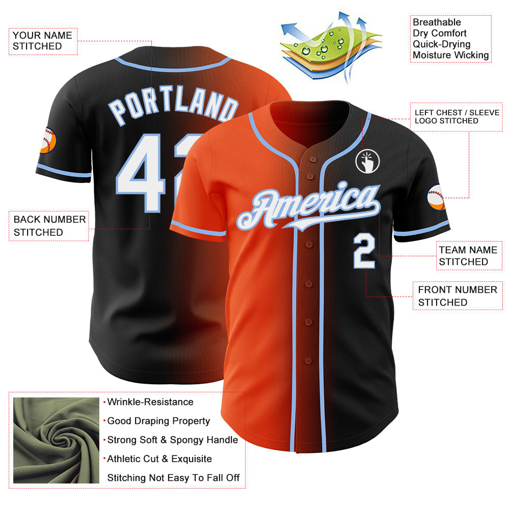 Custom Black White Orange-Light Blue Authentic Gradient Fashion Baseball Jersey - Sky-Custom