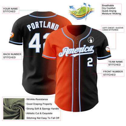 Custom Black White Orange-Light Blue Authentic Gradient Fashion Baseball Jersey - Sky-Custom