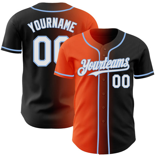 Custom Black White Orange-Light Blue Authentic Gradient Fashion Baseball Jersey - Sky-Custom