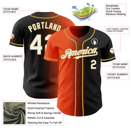 Custom Black White Orange-Old Gold Authentic Gradient Fashion Baseball Jersey - Sky-Custom