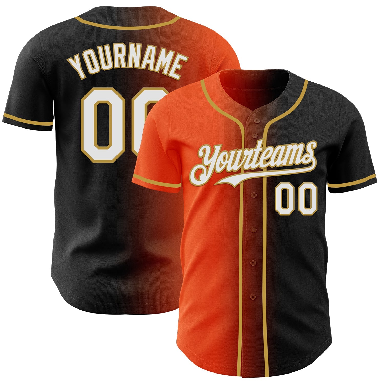 Custom Black White Orange-Old Gold Authentic Gradient Fashion Baseball Jersey - Sky-Custom